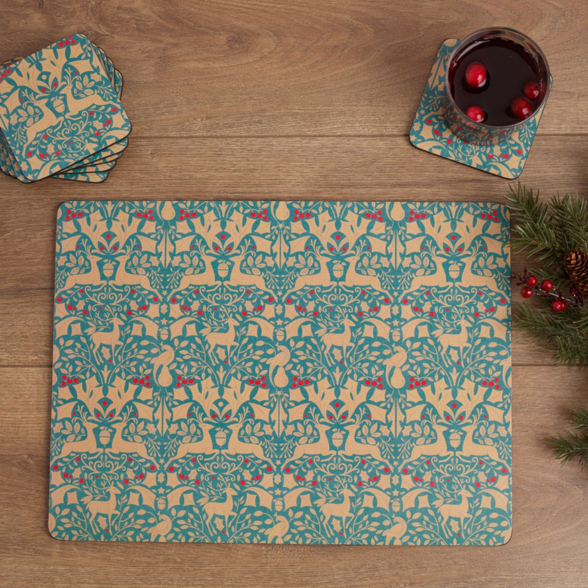 Traditional Christmas Green Coasters Set of 6 image number null